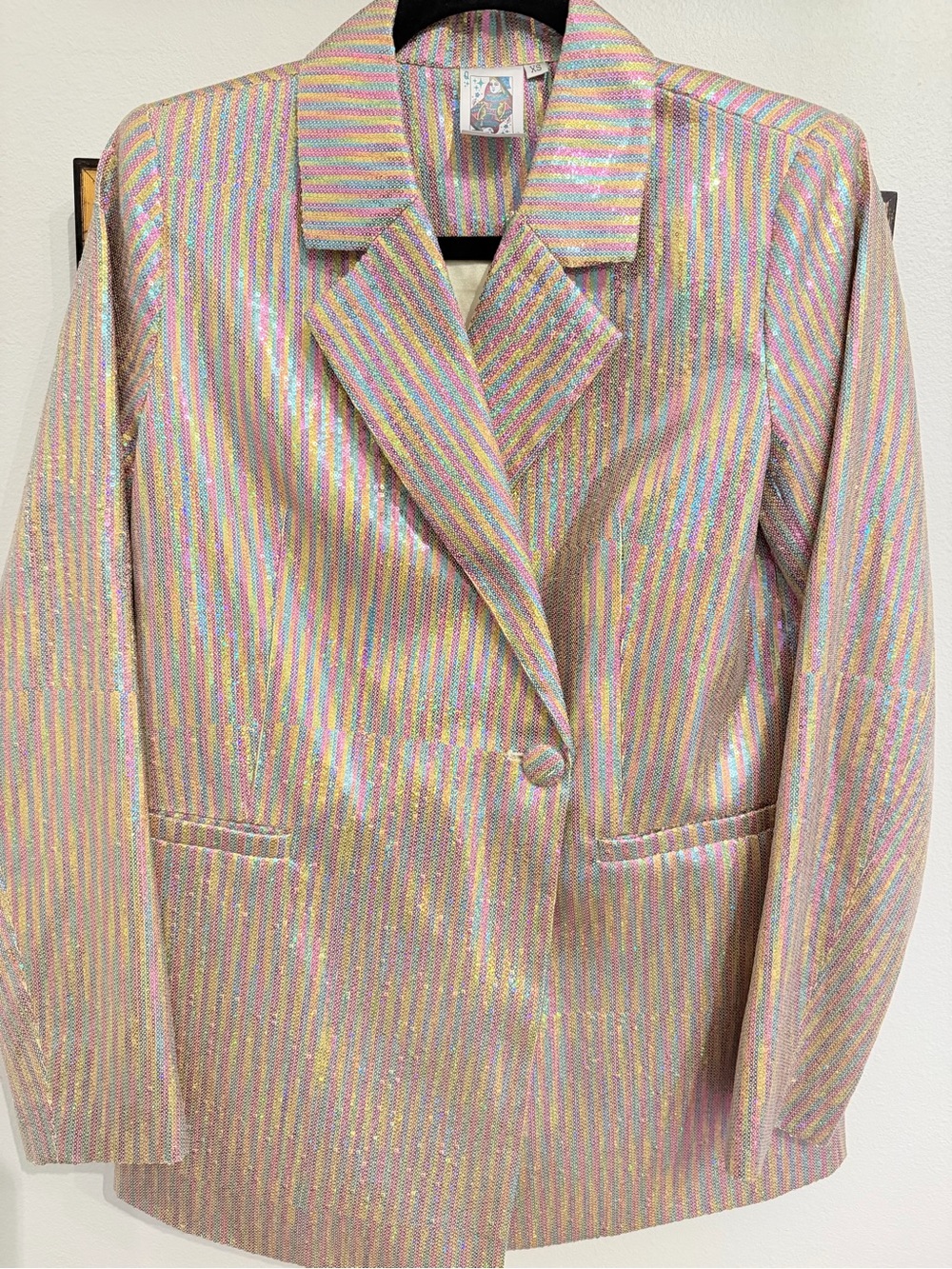 QUEEN OF SPARKLES Holographic Gold Pinstripe Blazer X-Small NWOT